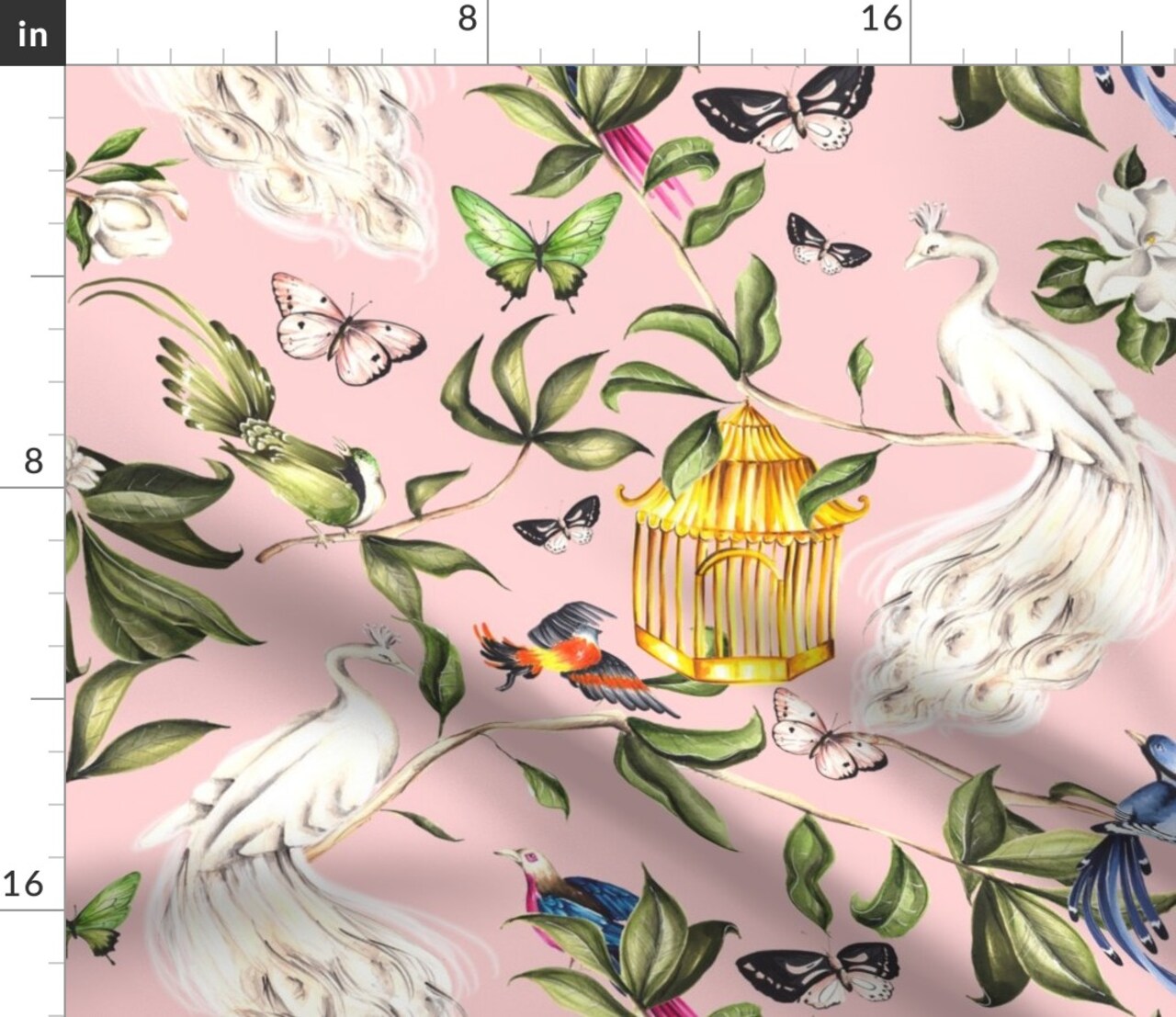 Chinoiserie Maximalist Peacock Botanical Birdcage Nature Birds Whimsical Custom Printed Fabric by Spoonflower Various Fabrics by the Yard or Fat Quarter